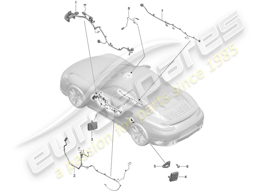 porsche 991 turbo (2019) arneses de cableado diagrama de piezas