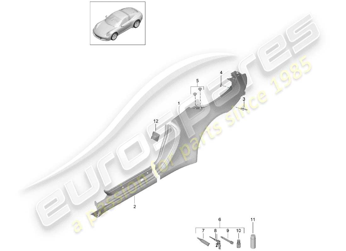 porsche 2019 (991-2) panel lateral diagrama de piezas