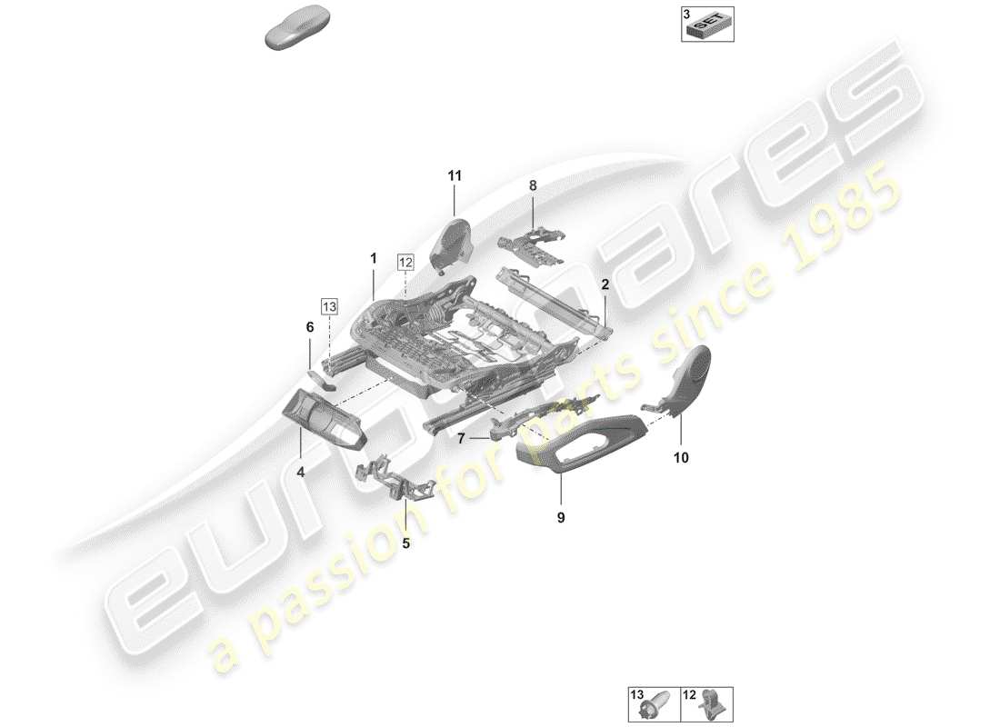 porsche 2019 (992-1) estructura del asiento diagrama de piezas
