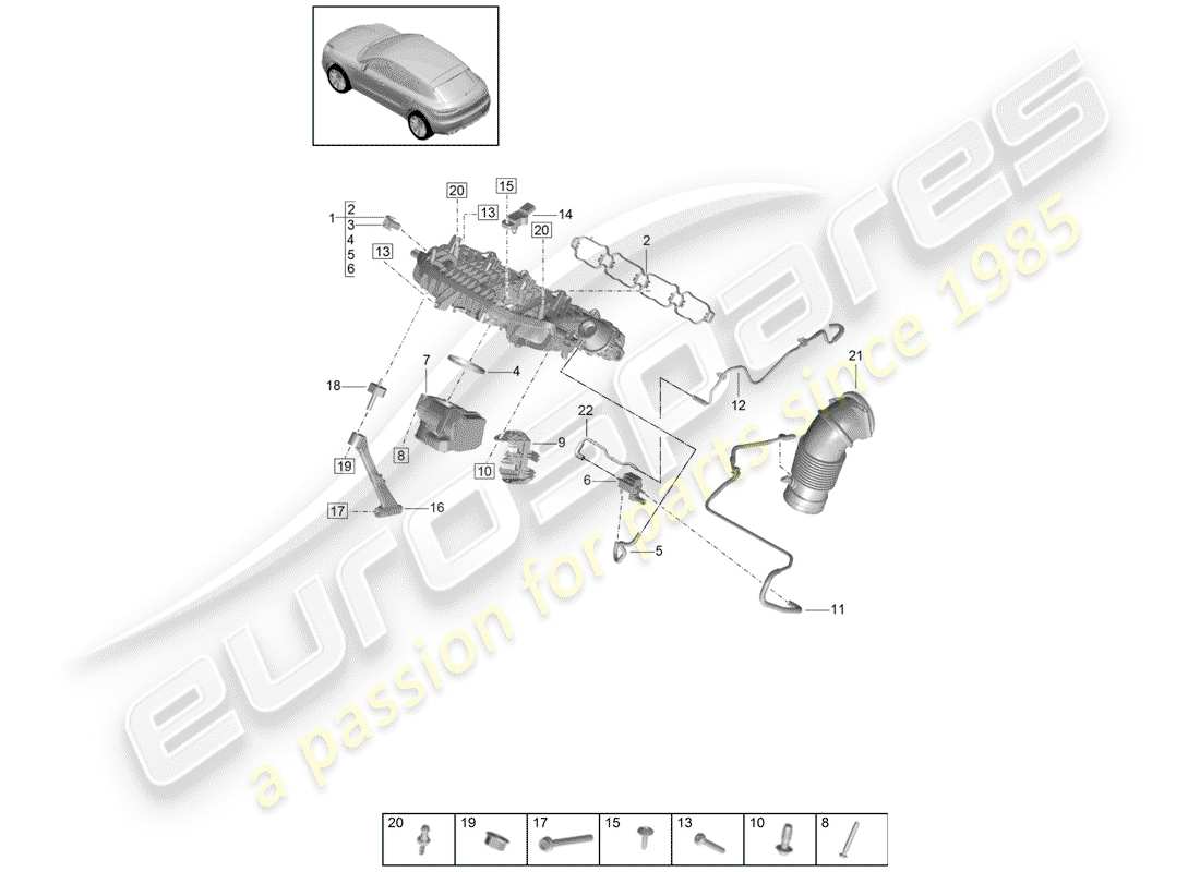 porsche 2019 (macan) diagrama de piezas del distribuidor de aire de admisión