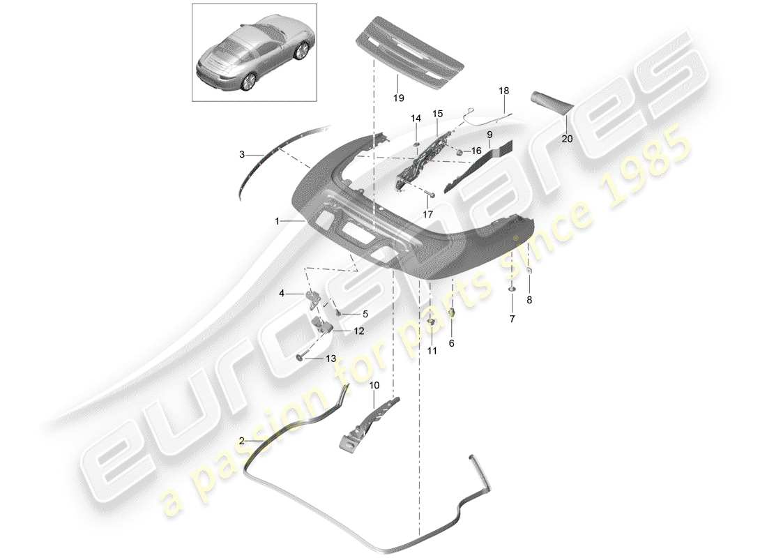 porsche 2014 (991-1) caja de almacenaje superior diagrama de piezas