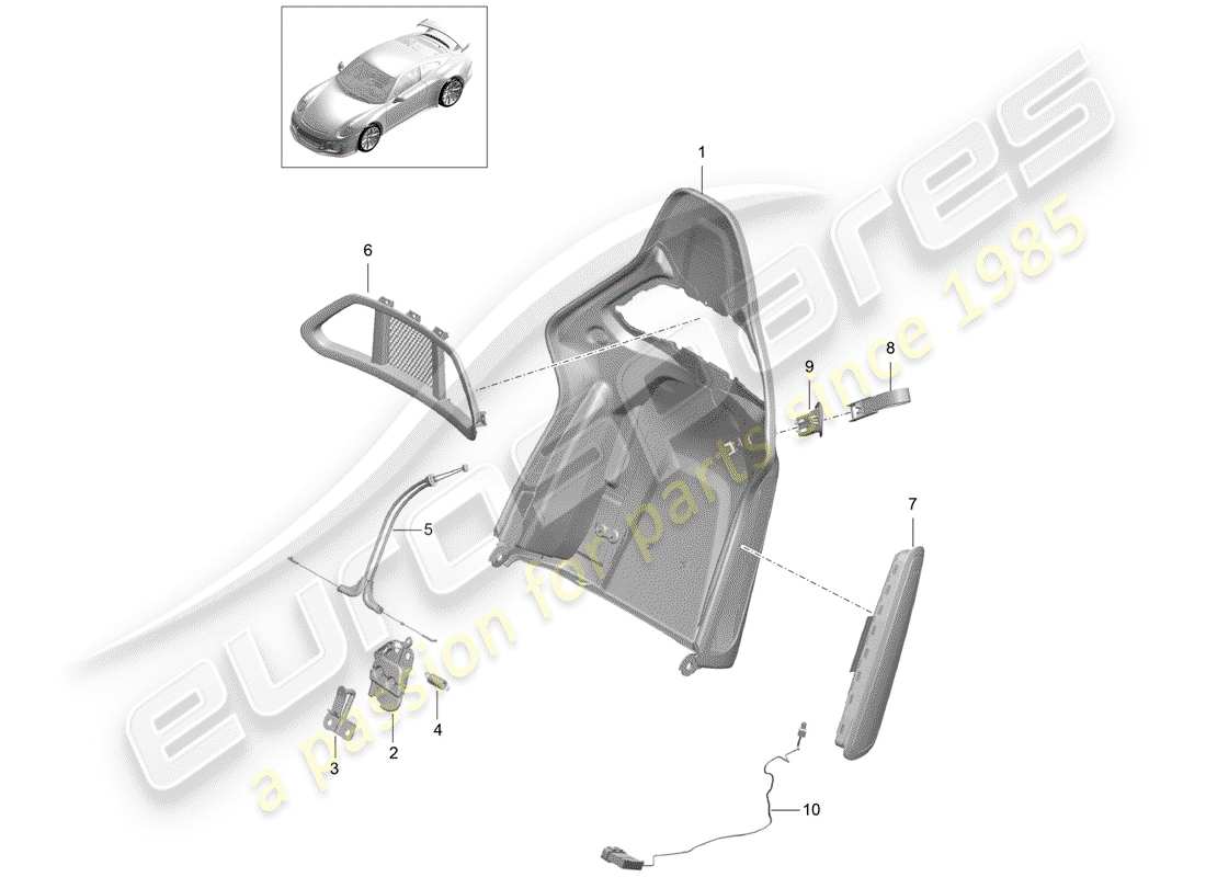 porsche 2014 (991-1 r/gt3/rs) carcasa del respaldo diagrama de piezas