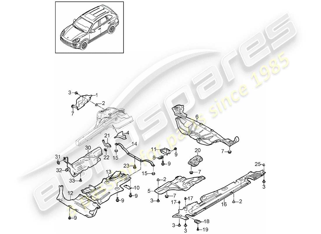 porsche 2012 (cayenne e2 92a) recubrimiento diagrama de piezas