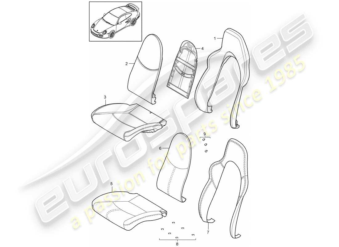 porsche 2012 (997-2 turbo / gt2 rs) parte de espuma diagrama de piezas