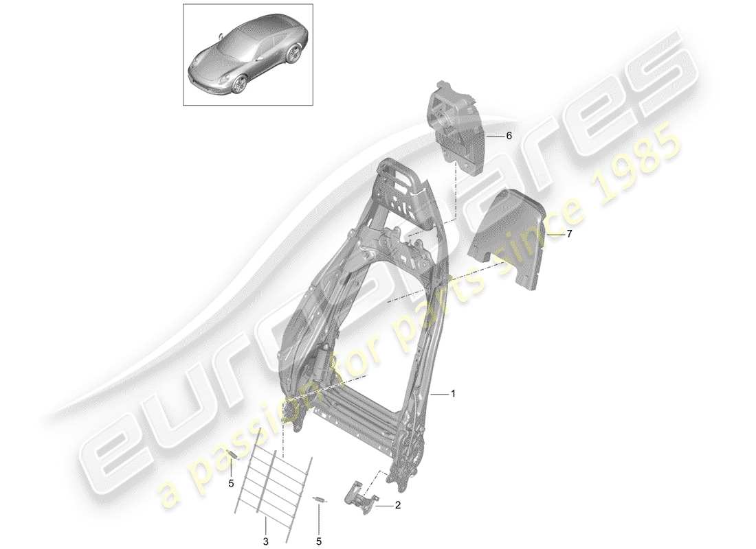 porsche 2014 (991-1) diagrama de piezas del marco del respaldo