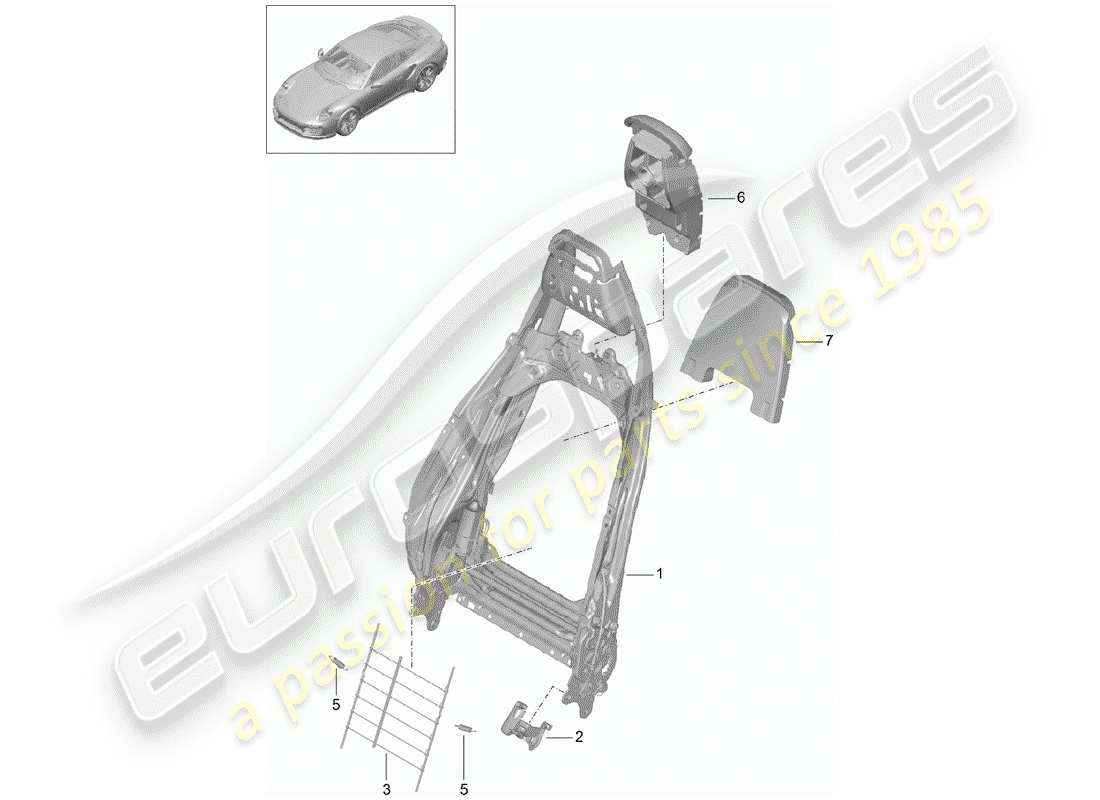 porsche 2020 (991-2 turbo) marco - respaldo diagrama de piezas