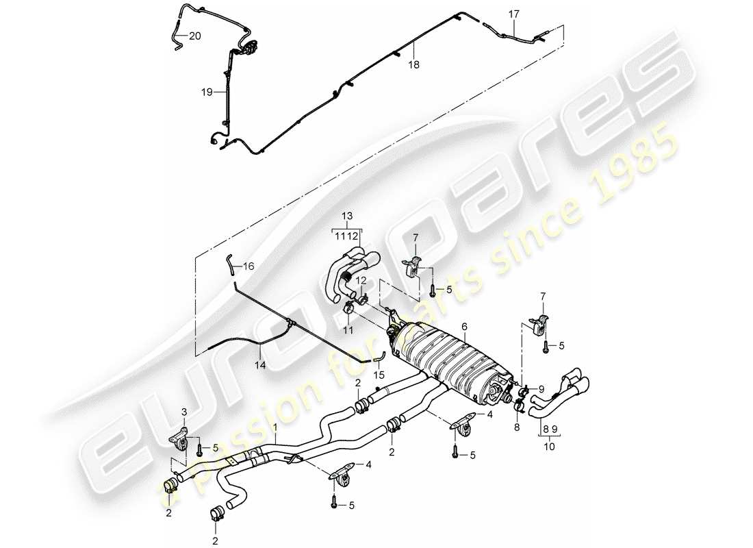 porsche 2009 (cayenne e1 9pa) sistema de escape diagrama de piezas