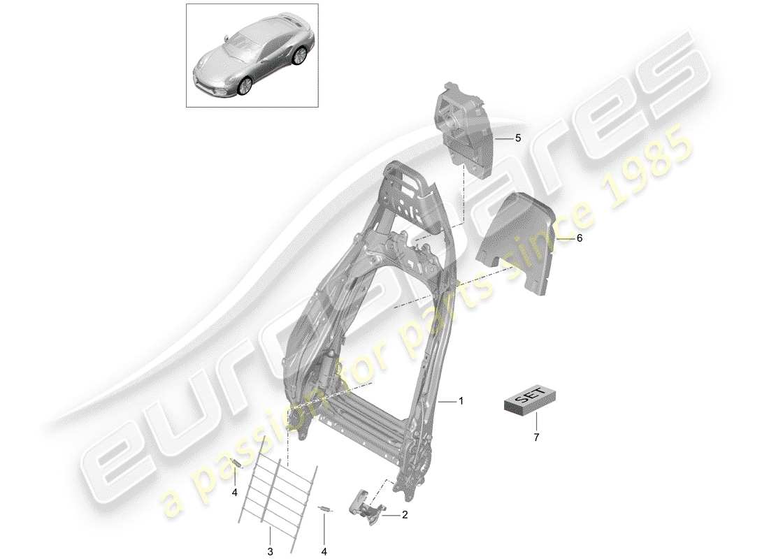 porsche 991 turbo (2020) estructura - respaldo diagrama de piezas