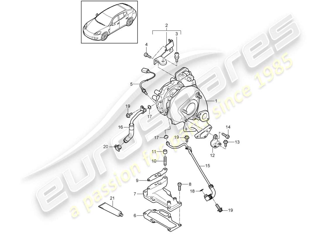 porsche 2010 (cayenne e1 9pa) turbocompresor de gases de escape diagrama de piezas