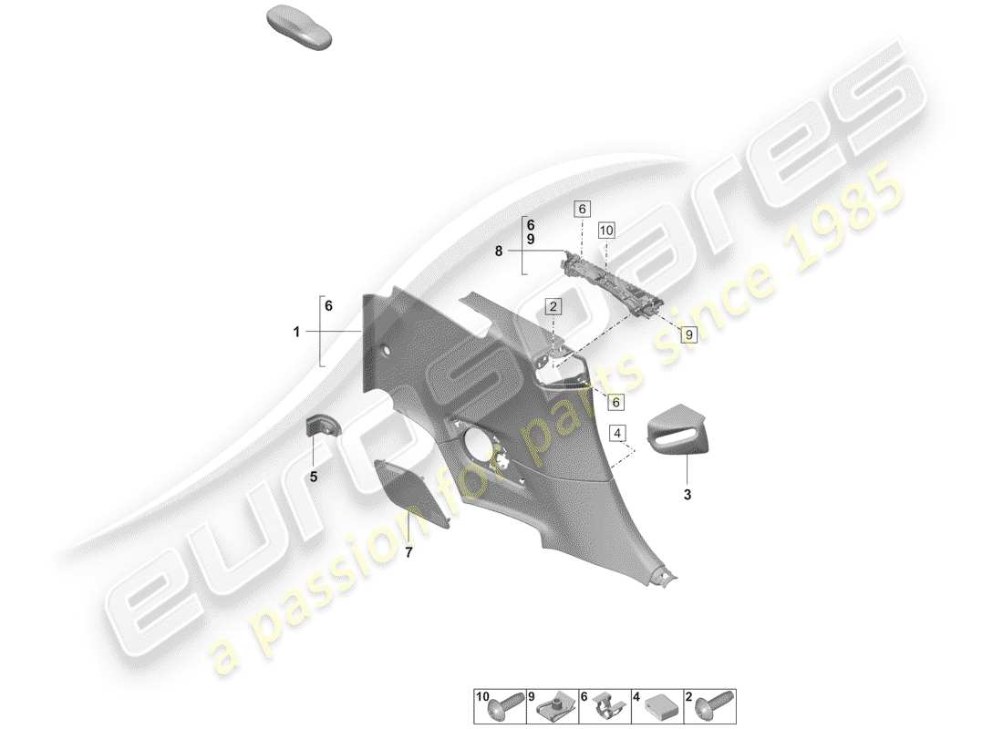 porsche 2020 (992-1) diagrama de piezas del panel de acabado cuarto