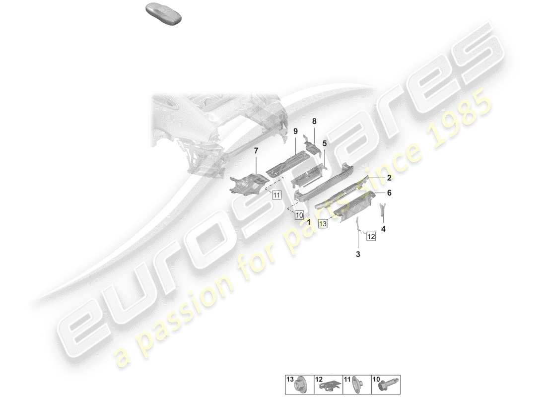 porsche 2020 (992-1) diagrama de piezas del soporte de parachoques