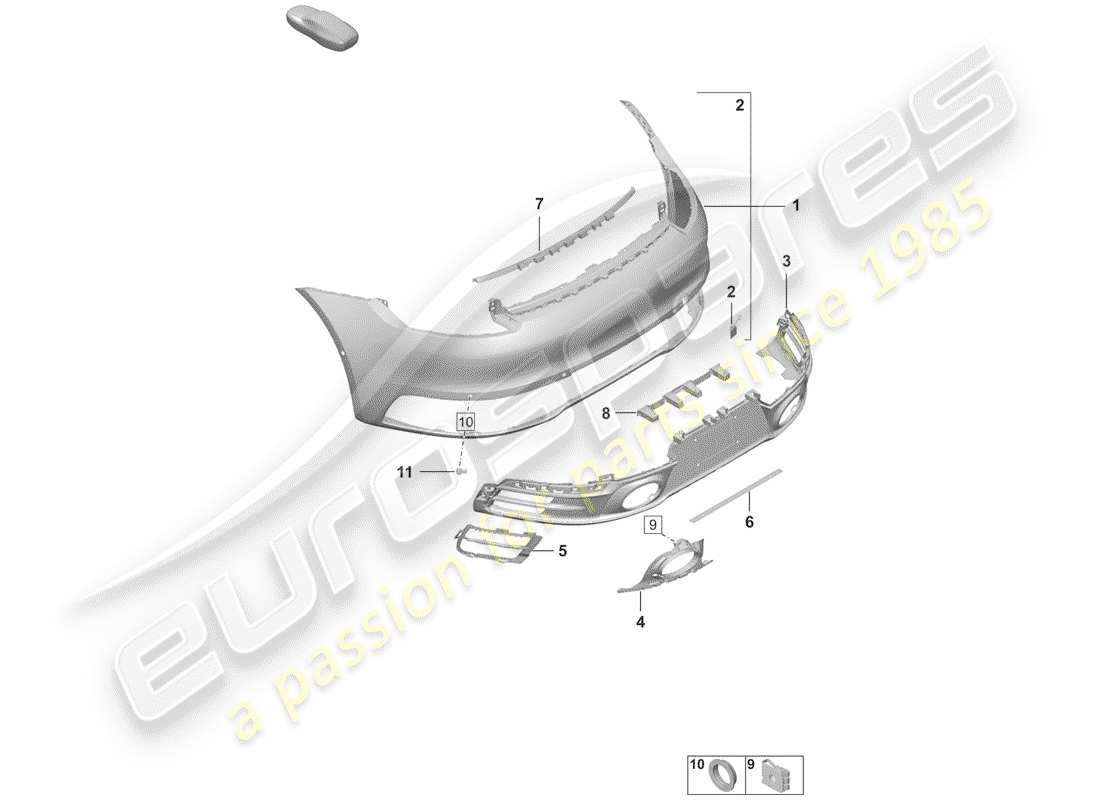 porsche 2019 (992-1) parachoque diagrama de piezas