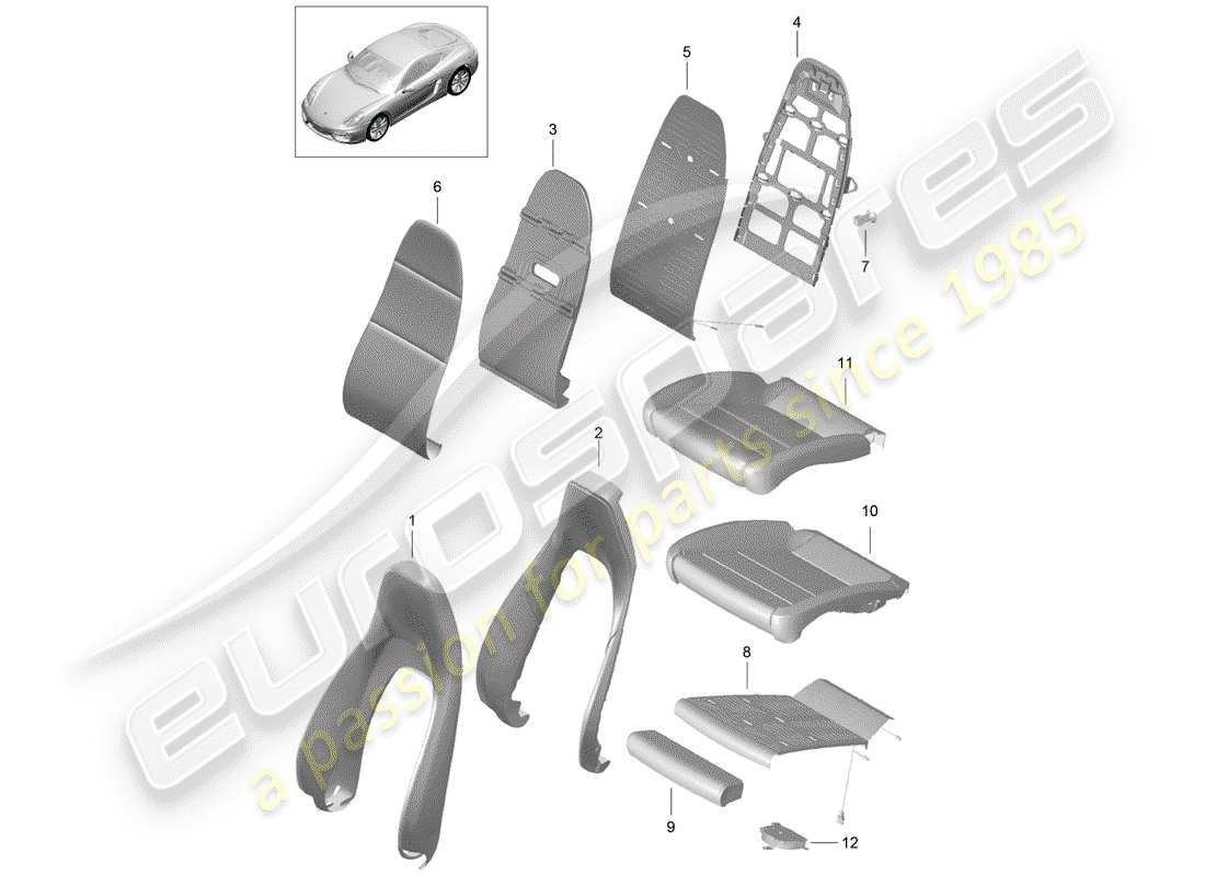porsche 2015 (981 cayman) parte de espuma diagrama de piezas