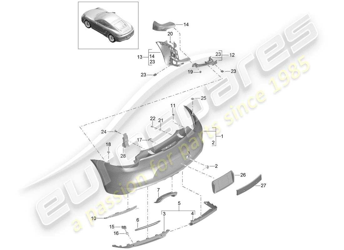 porsche 2015 (981 cayman) parachoque diagrama de piezas