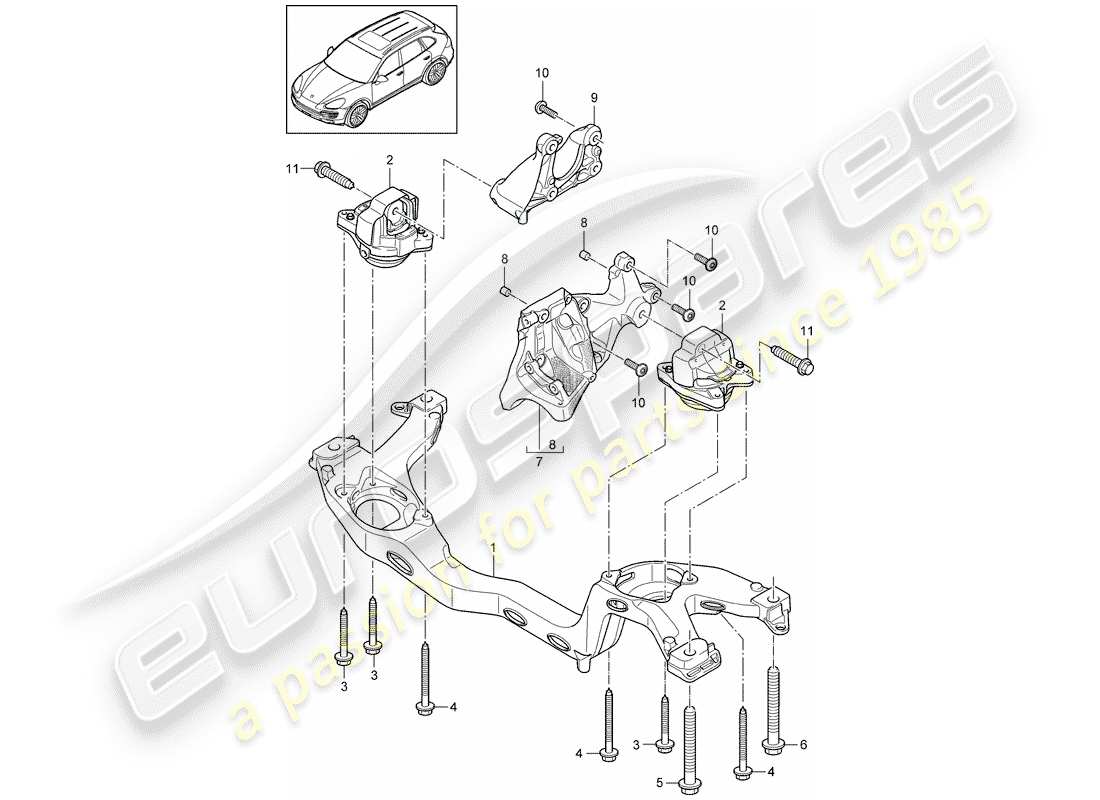 porsche cayenne e2 (2013) diagrama de piezas del dispositivo de elevación del motor