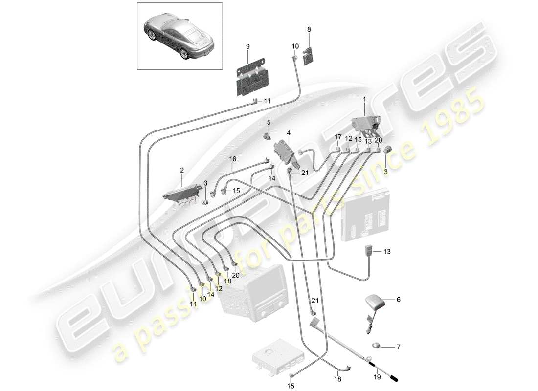 porsche cayman 981 (2015) diagrama de piezas del amplificador de antena