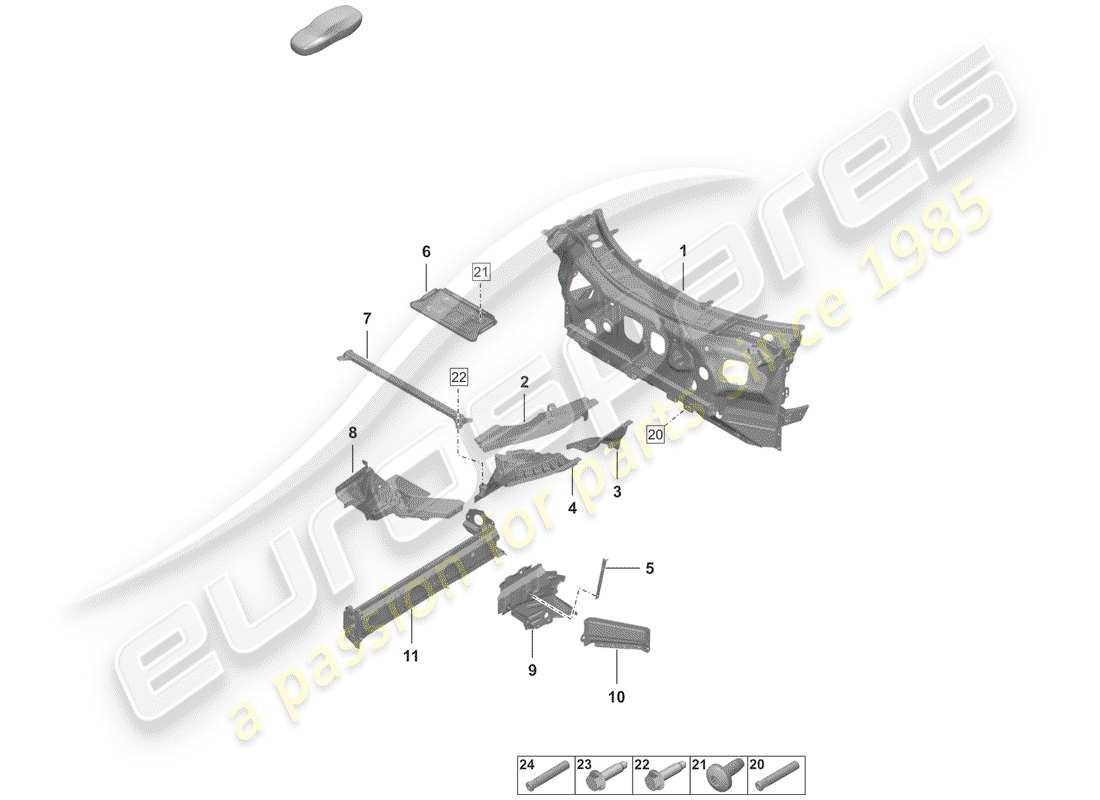 porsche 2020 (992-1) diagrama de piezas del extremo delantero