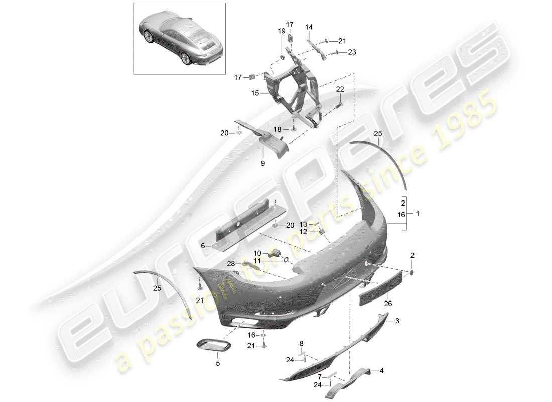 porsche 2019 (991-2) parachoque diagrama de piezas