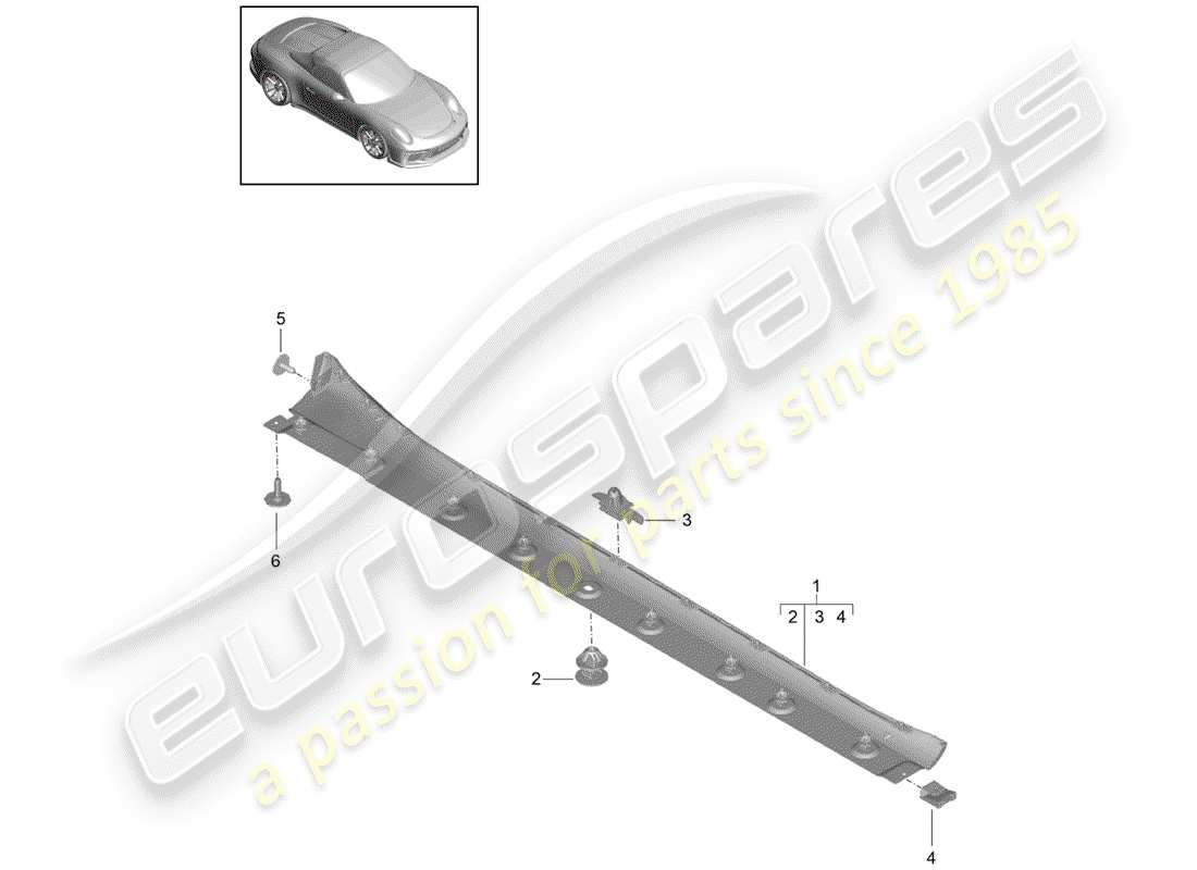 porsche 2015 (991-1 r/gt3/rs) moldura de larguero diagrama de piezas
