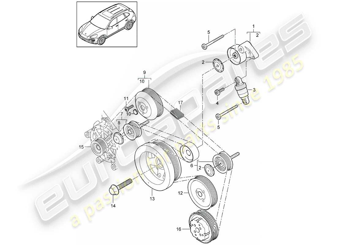 porsche 2012 (cayenne e2 92a) amortiguador tensor de correa diagrama de piezas