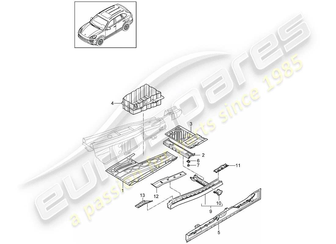 porsche 2012 (cayenne e2 92a) diagrama de piezas del piso