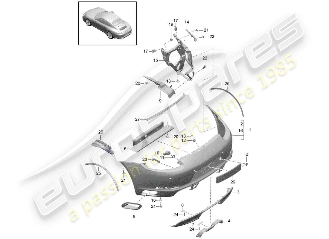 porsche 2019 (991-2) parachoque diagrama de piezas