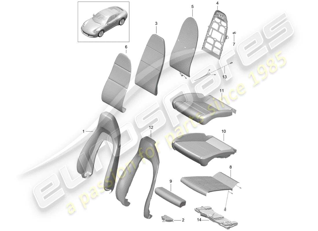 porsche 2019 (991-2) parte de espuma diagrama de piezas
