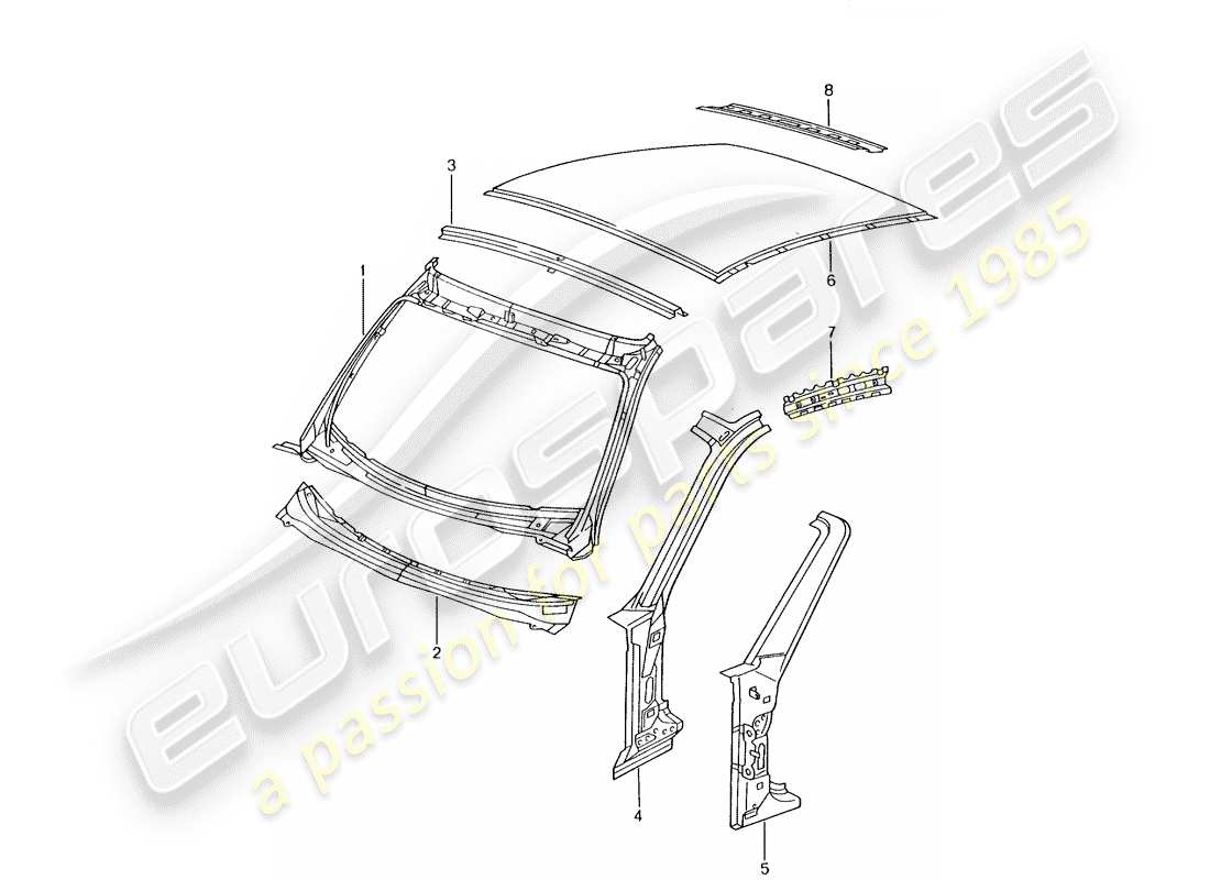 porsche 2005 (996 gt3) capucha diagrama de piezas