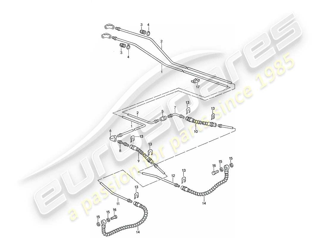 porsche 1987 (959) líneas de freno diagrama de piezas
