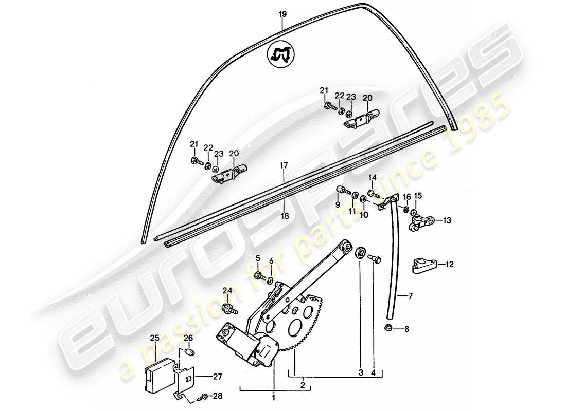 porsche 1995 (928) regulador de elevalunas - y - accesorios diagrama de piezas