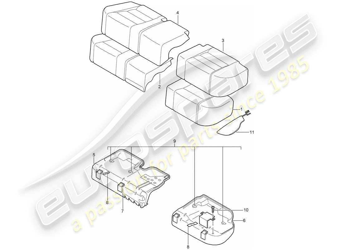 porsche 2005 (cayenne e1 9pa) cubre asientos diagrama de piezas