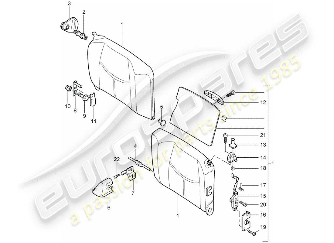 porsche 2008 (997-1 turbo / gt2) respaldo del asiento de emergencia diagrama de piezas