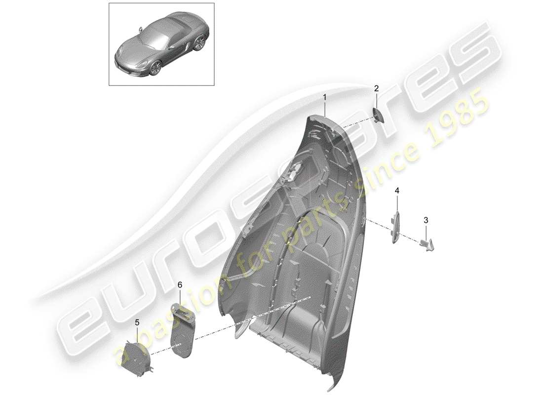 porsche 2013 (981 boxster) carcasa del respaldo diagrama de piezas