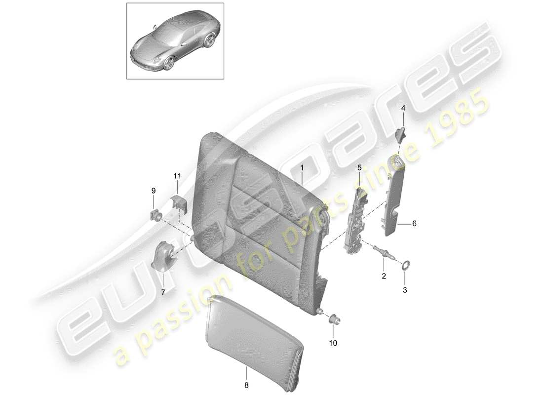 porsche 2014 (991-1) respaldo del asiento de emergencia diagrama de piezas