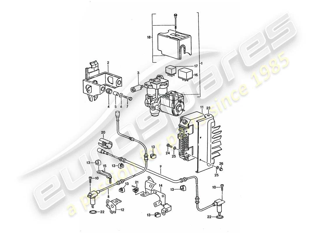 porsche 1994 (928) grupo hidráulico - sensor de velocidad - módulo de control electrónico - sistema de freno antibloqueo -abs- diagrama de piezas