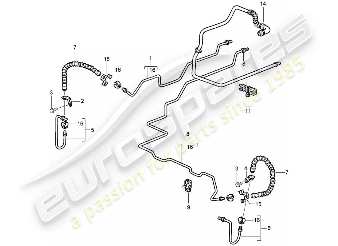 porsche 2009 997-2 turbo / gt2 diagrama de piezas de la línea de freno