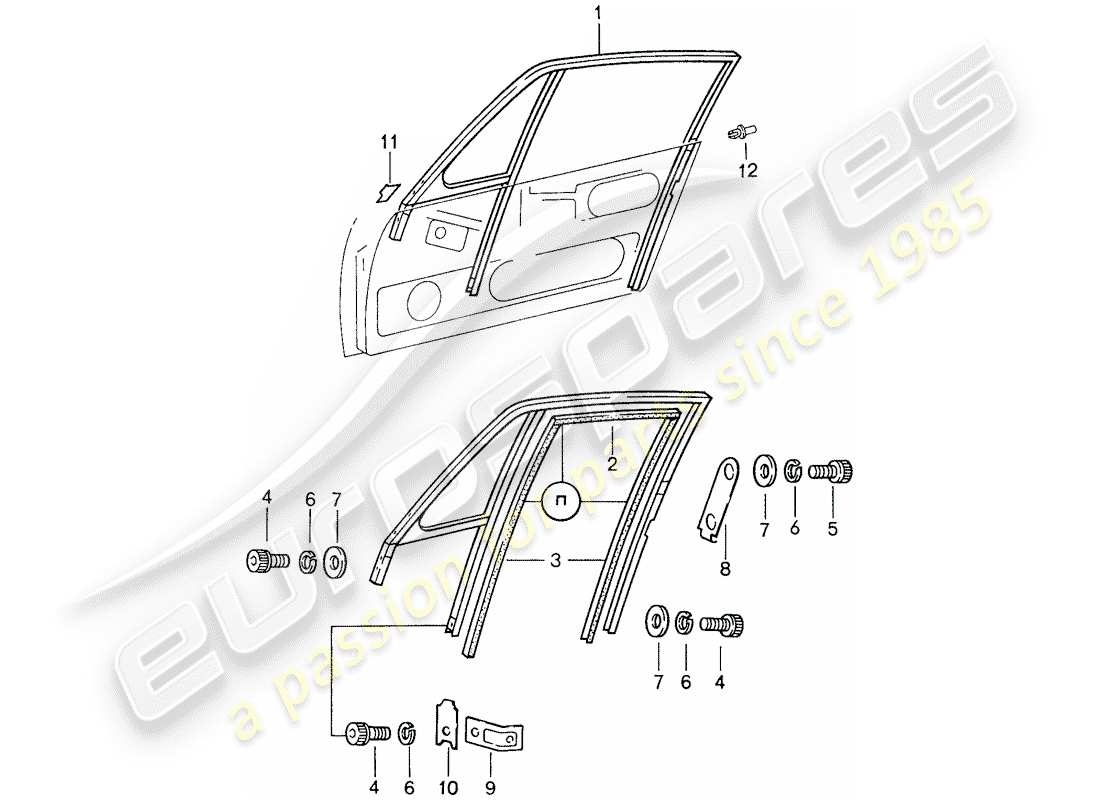 porsche 1987 (959) marco de la ventana diagrama de piezas