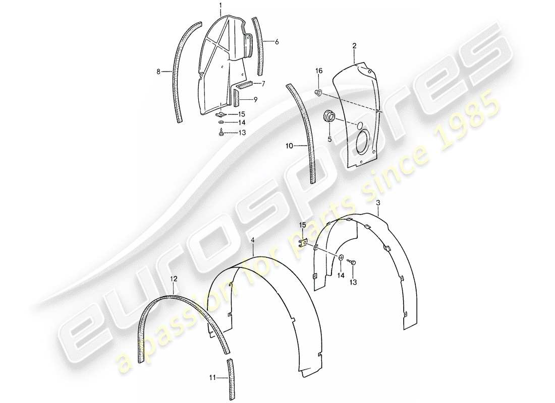 porsche 1987 (959) diagrama de piezas de la cubierta de la rueda
