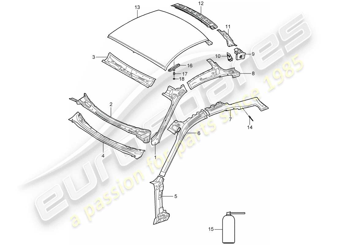 porsche 2006 (987 cayman) diagrama de piezas del techo