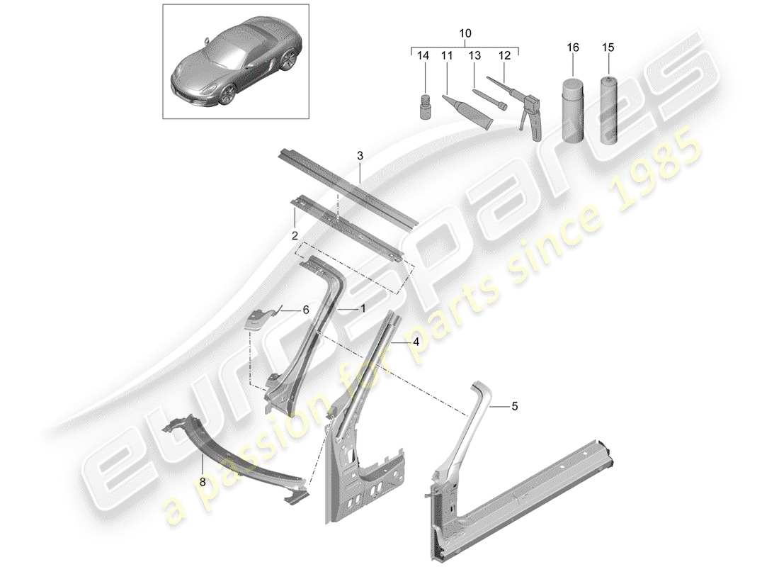 porsche 2014 (981 boxster) diagrama de piezas de la capa