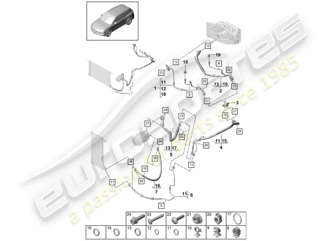 porsche 2020 (cayenne e3 9ya/9yb) aire acondicionado diagrama de piezas