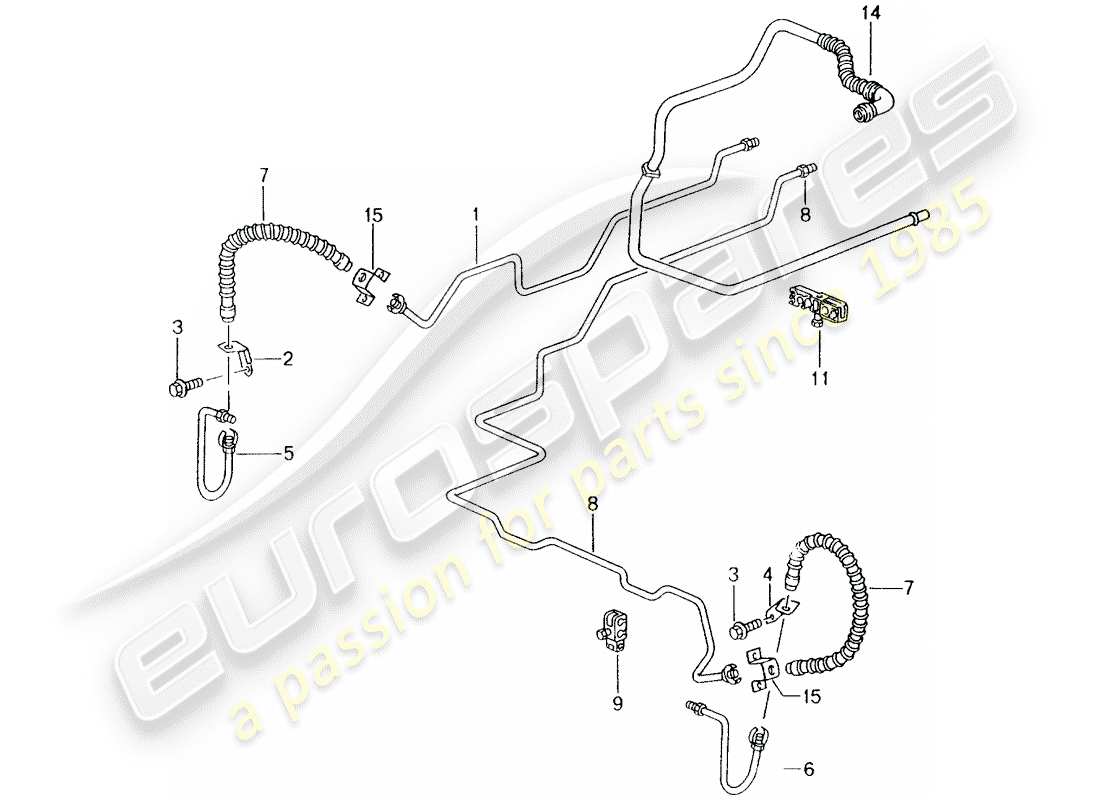 porsche 2001 (996) línea de freno - bajos - eje trasero - línea de vacío diagrama de piezas