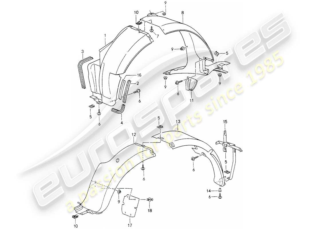 porsche 1998 (993) tapa - para - carcasa de rueda diagrama de piezas