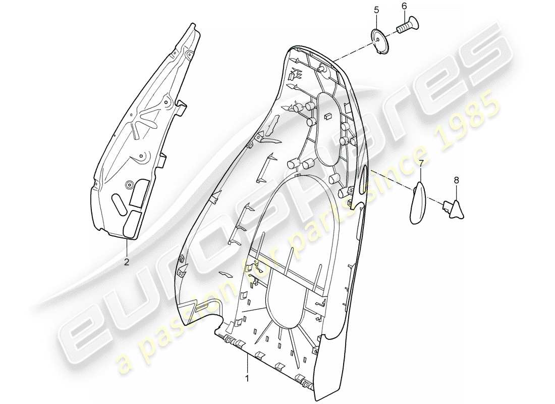 porsche 2006 (987 cayman) diagrama de piezas de la carcasa del respaldo