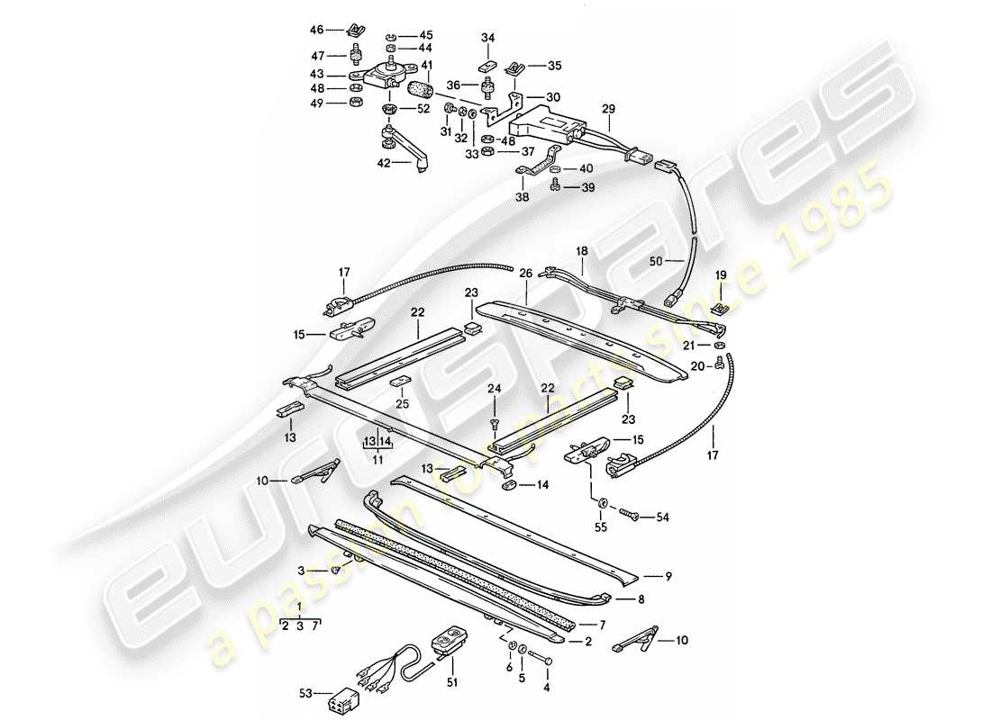 porsche 1986 (928) techo solar - sujetadores diagrama de piezas