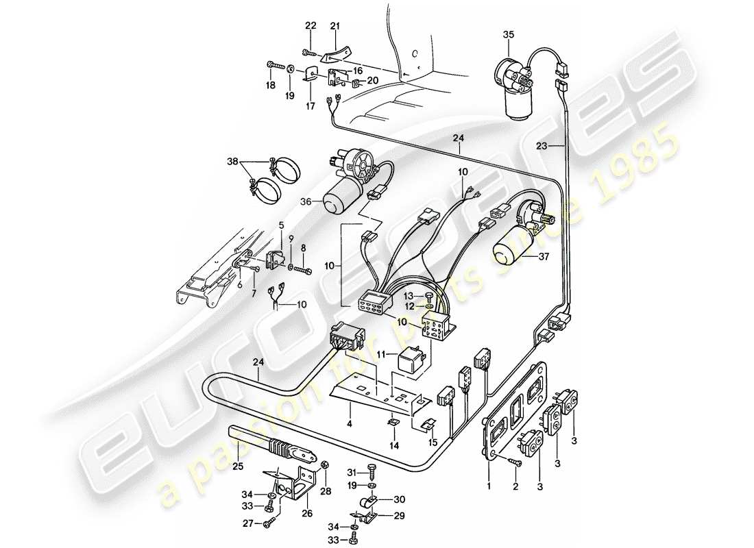 porsche 1979 (928) equipo eléctrico - transmisión eléctrica - asiento confort esquema de piezas