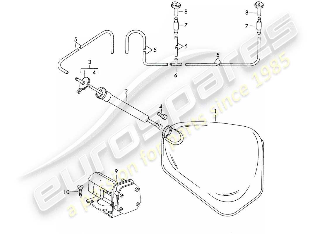 porsche 1965 (911/912) windshield washer unit diagrama de piezas