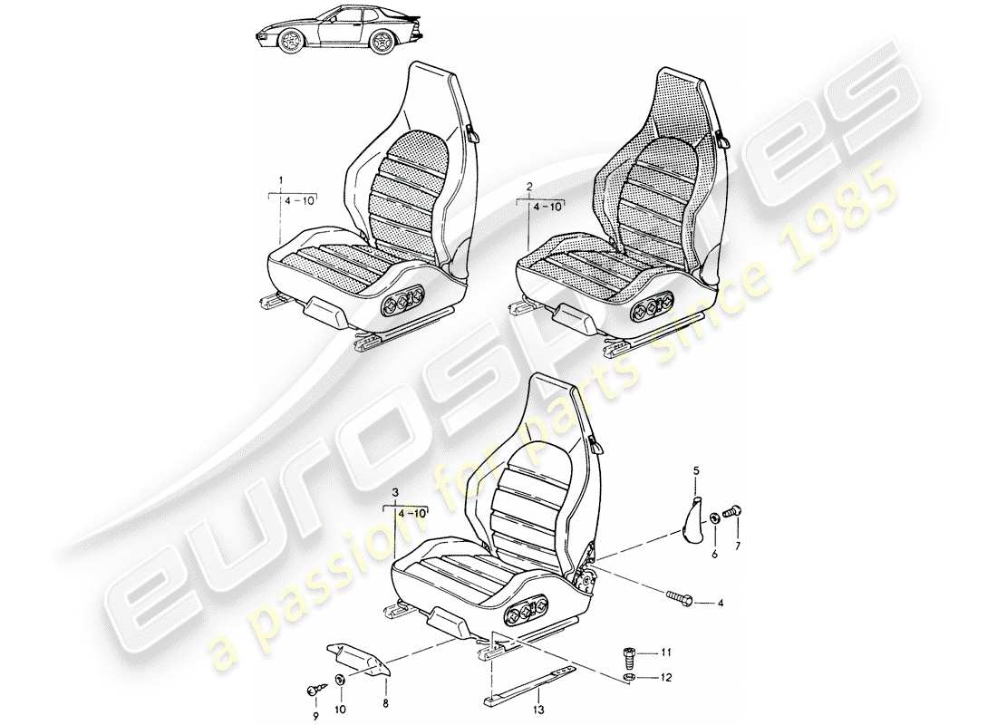 porsche seat 944/968/911/928 (1988) asiento deportivo - completo - d - mj 1989>> - mj 1991 diagrama de piezas