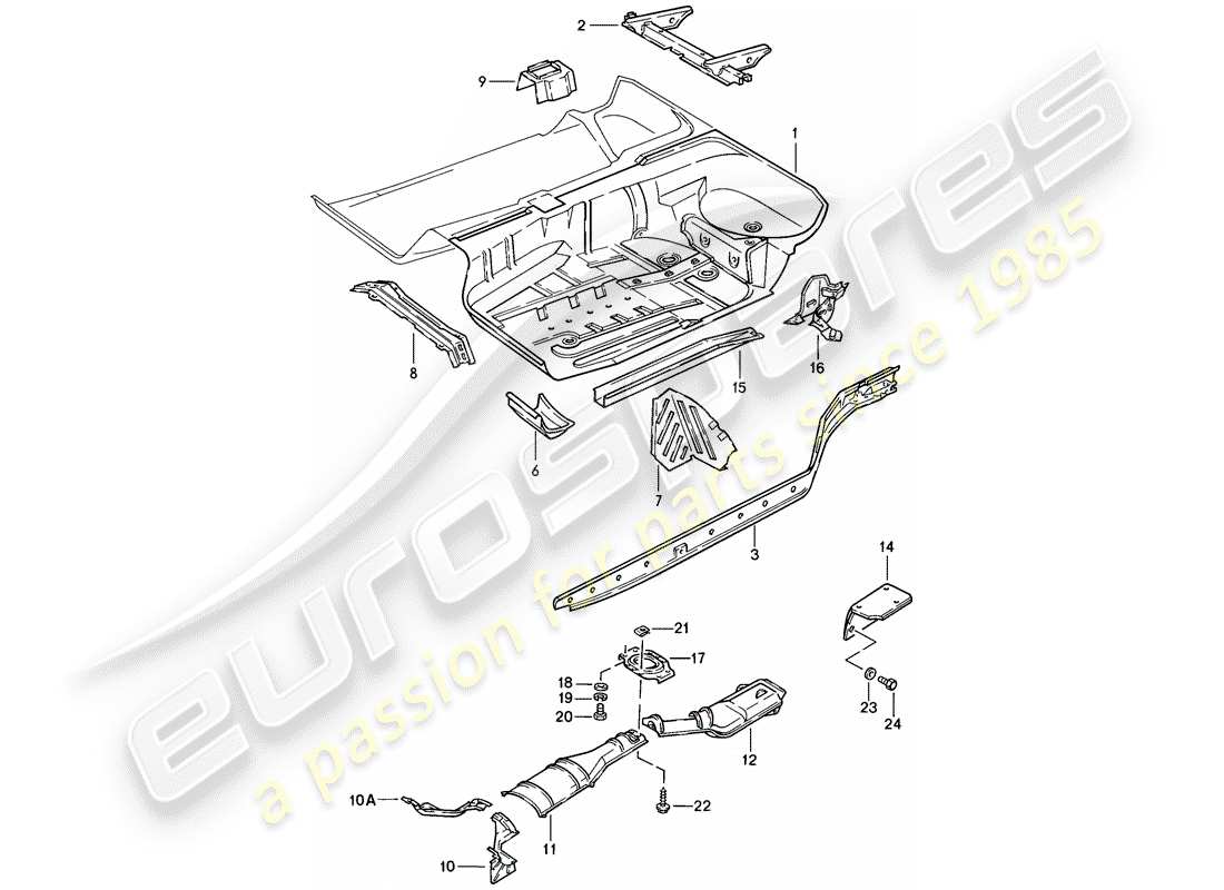 porsche 1983 (928) diagrama de piezas del pan de piso