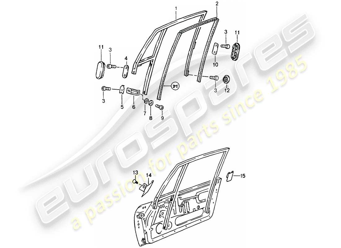 porsche 1990 (964) marco de la ventana diagrama de piezas